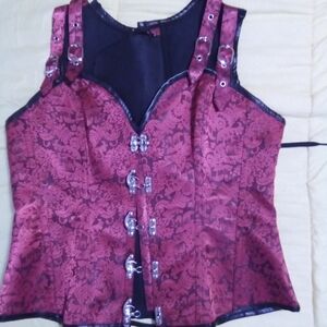 Chic Burgundy Brocade Corset Blouse